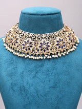 Blue Meenakari Floral Necklace and Earrings Set with Pearl Drop