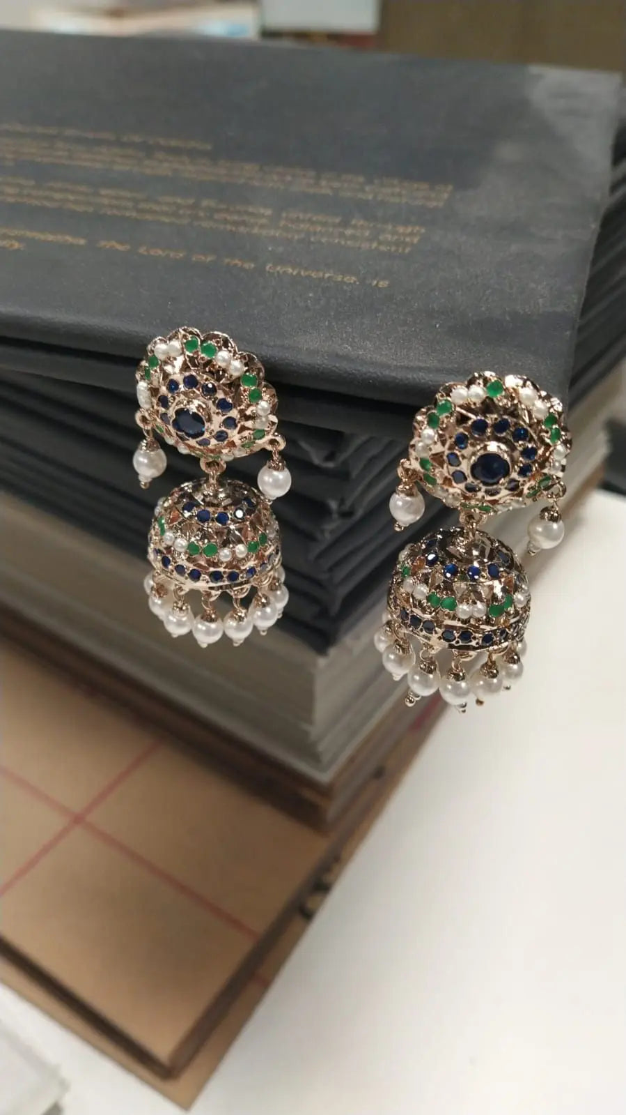 Floral Stone Studded Copper Jhumka Earrings