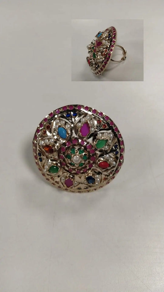 Multicolour Stone Studded Adjustable Copper Ring