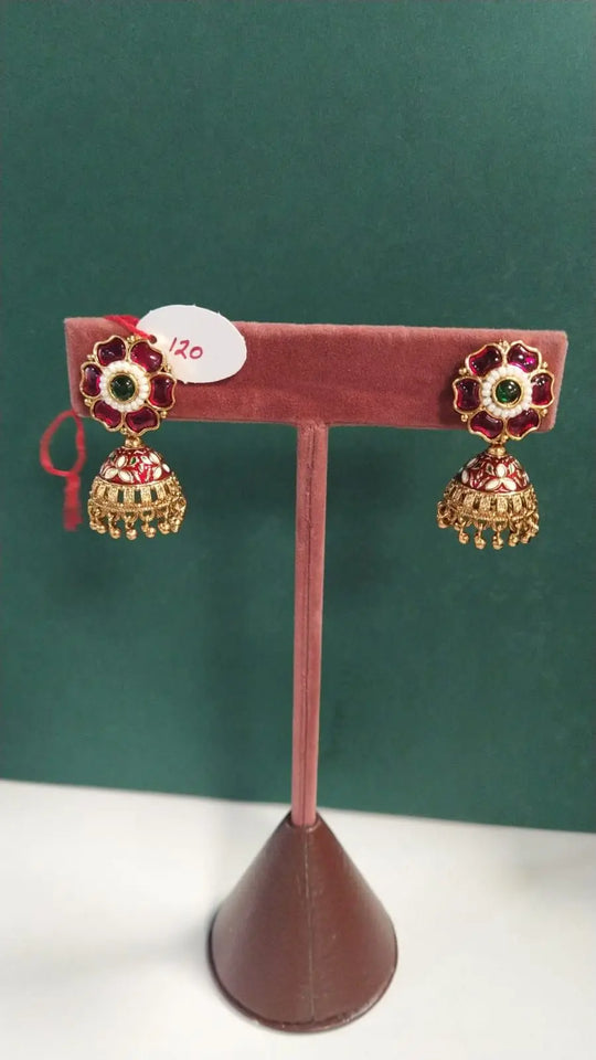 Floral Kundan Brass Jhumka Earrings