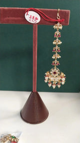 Red Kundan Floral Crescent Brass Maang Tikka