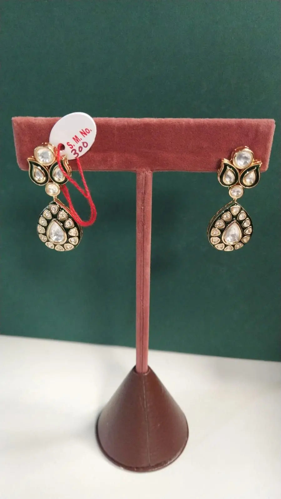 Leaf and Teardrop Kundan Brass Earrings