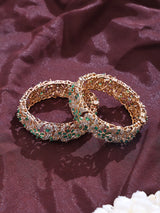 Floral Vine Stone Studded Copper Openable Bangles (Pair)