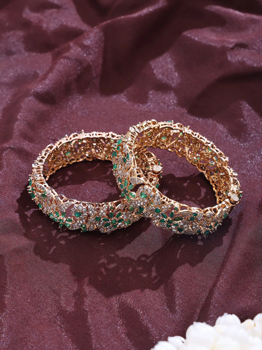 Floral Vine Stone Studded Copper Openable Bangles (Pair)