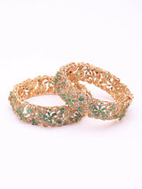 Floral Vine Stone Studded Copper Openable Bangles (Pair)