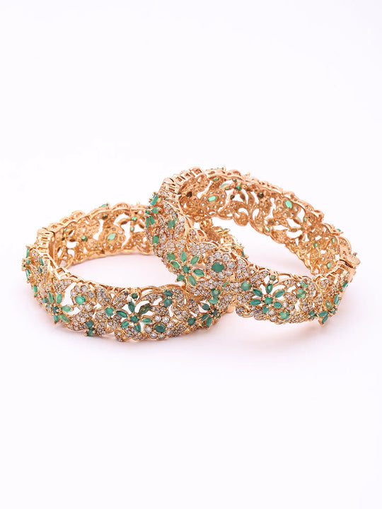 Floral Vine Stone Studded Copper Openable Bangles (Pair)