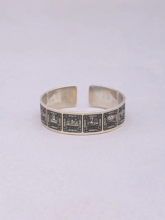Twelve Jyotirlinga Engraved Sterling Silver Kada Bracelet