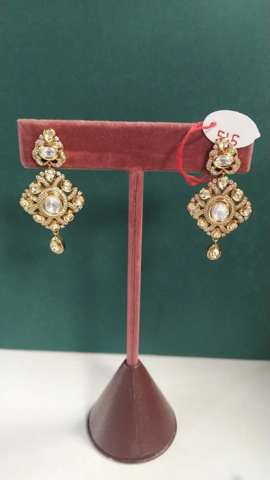 Polki Stone Studded Brass Earrings
