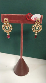 Polki and Kundan Brass Earrings with Bead Drop