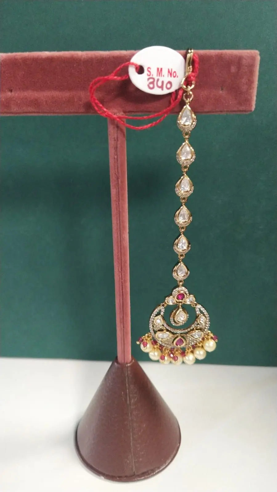 Teardrop Kundan Stone Studded Brass Maang Tikka
