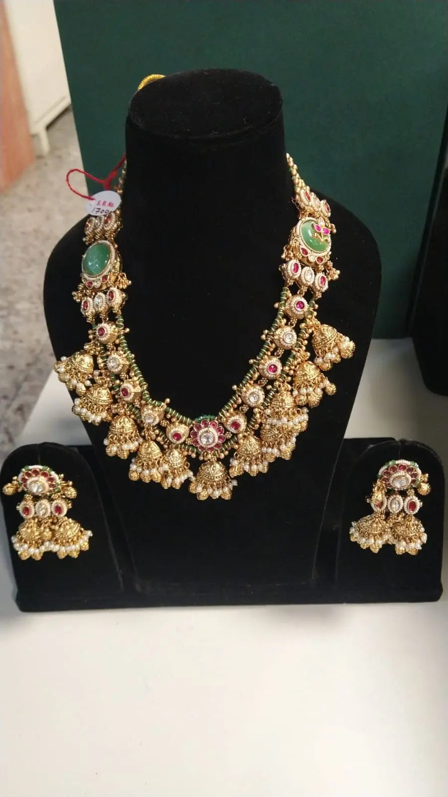 Kundan Rajwadi Necklace and Jhumka Earrings Set in Brass