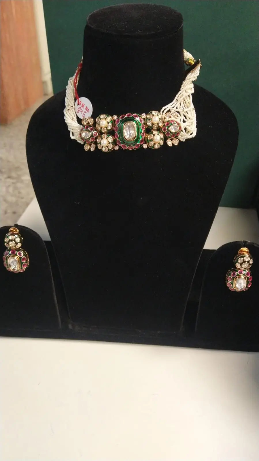 White Kundan Multi Strand Choker and Earrings Set