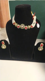 White Kundan Multi Strand Choker and Earrings Set