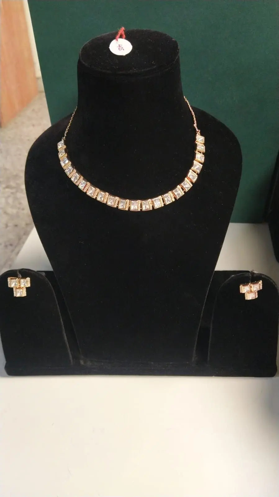 Brass Stone Studded Choker and Earrings Set