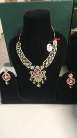 Floral Teardrop Kundan Brass Choker Necklace Set