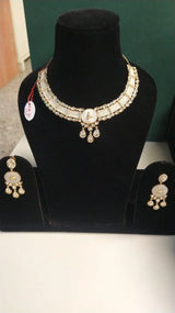 White Kundan Multi Strand Choker and Earrings Set