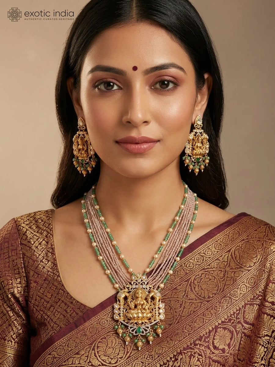 Goddess Lakshmi Temple Brass Necklace Set