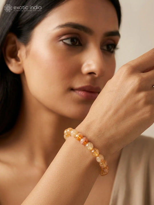 Natural Citrine Gemstone Bead Stretch Bracelet