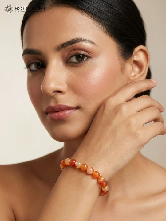 Natural Carnelian Gemstone Bead Stretch Bracelet
