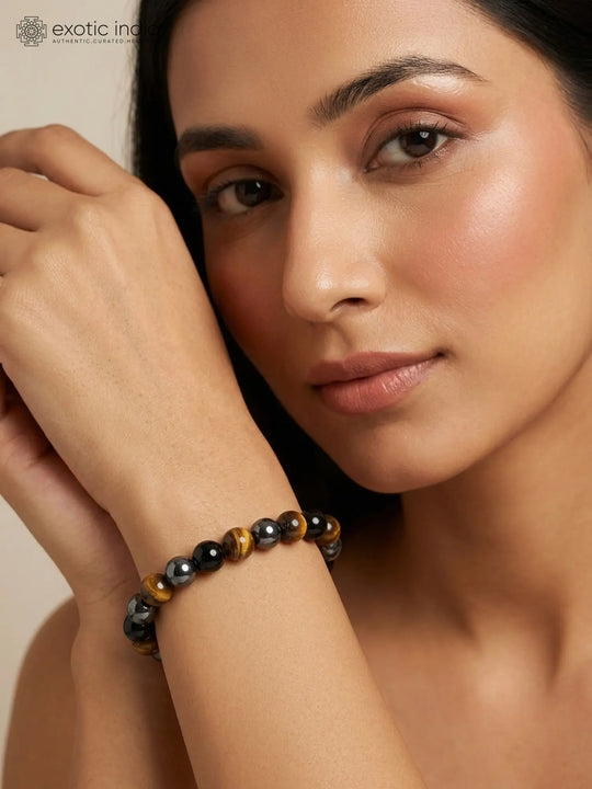 Triple Protection Gemstone Bead Bracelet for Energy and Focus