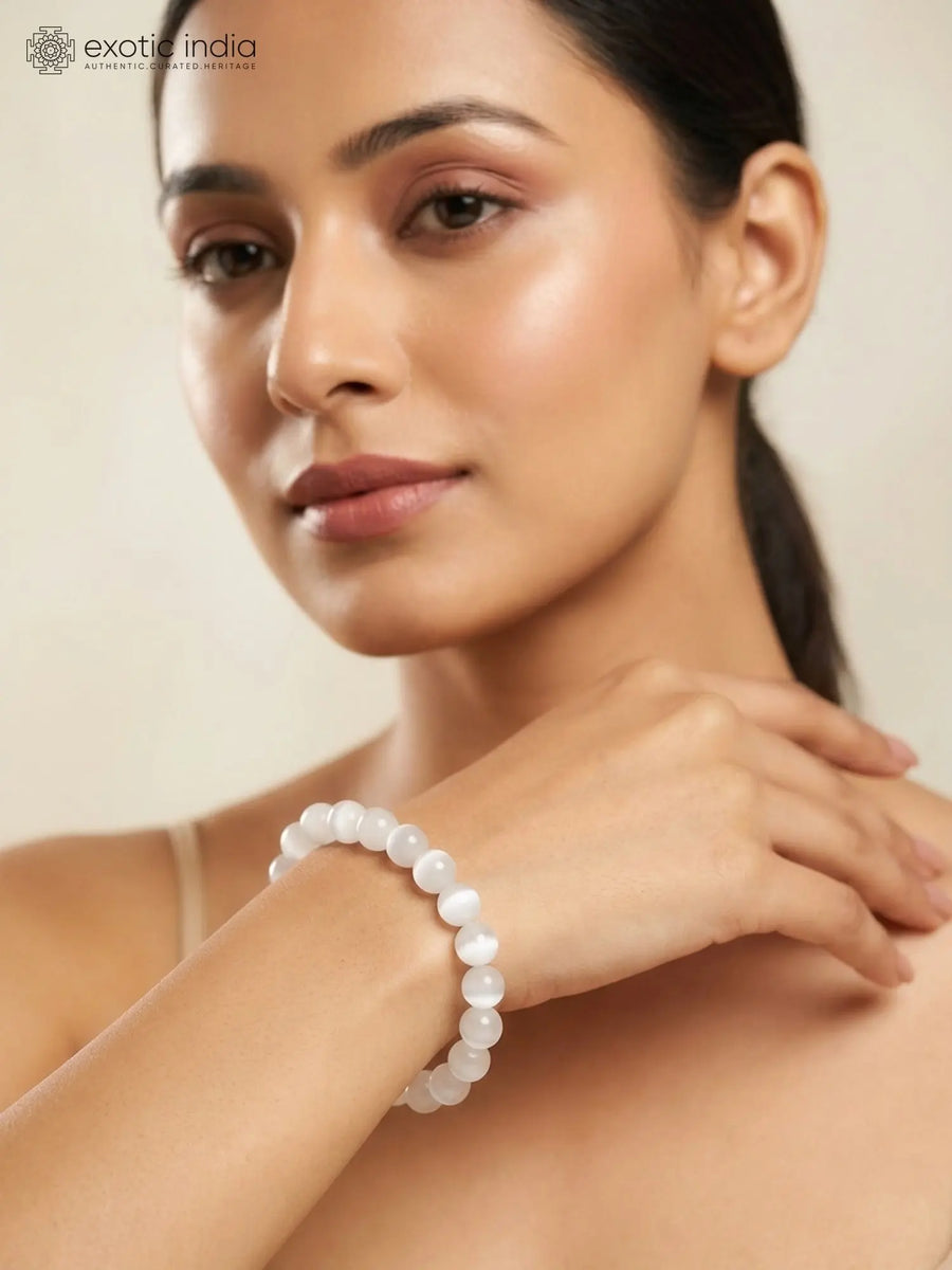 Selenite Stone Bead Stretch Bracelet for Clarity and Peace