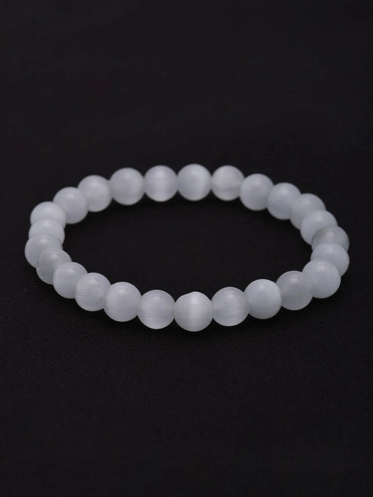 Selenite Stone Bead Stretch Bracelet for Clarity and Peace
