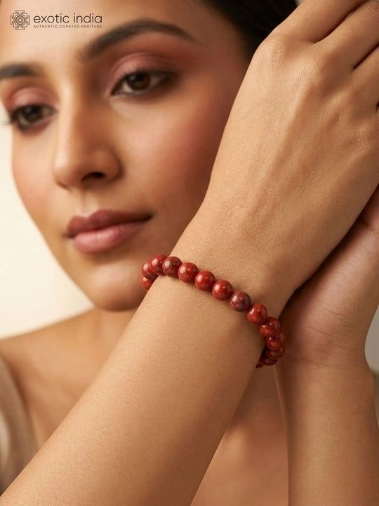 Red Jasper Bead Stretch Bracelet for Grounding and Stability