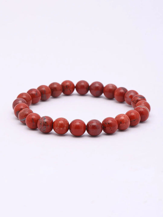 Red Jasper Bead Stretch Bracelet for Grounding and Stability