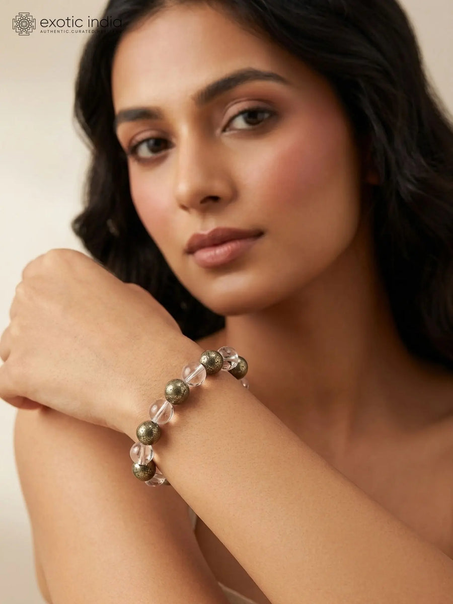 Pyrite and Clear Quartz Bead Stretch Bracelet