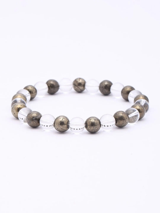 Pyrite and Clear Quartz Bead Stretch Bracelet