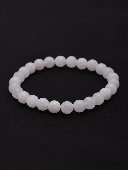 Natural White Moonstone Gemstone Bead Stretch Bracelet