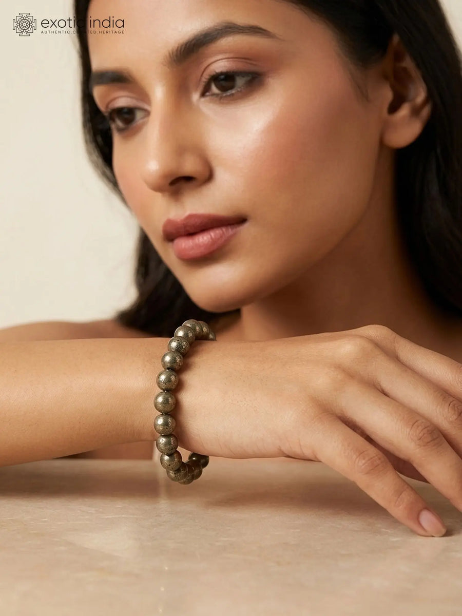 Natural Pyrite Gemstone Bead Stretch Bracelet