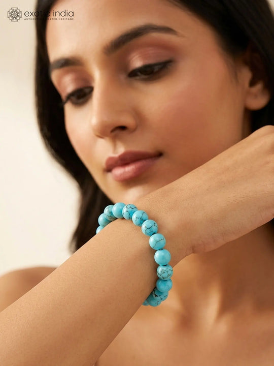 Turquoise Gemstone Bead Stretch Bracelet for Calm and Balance