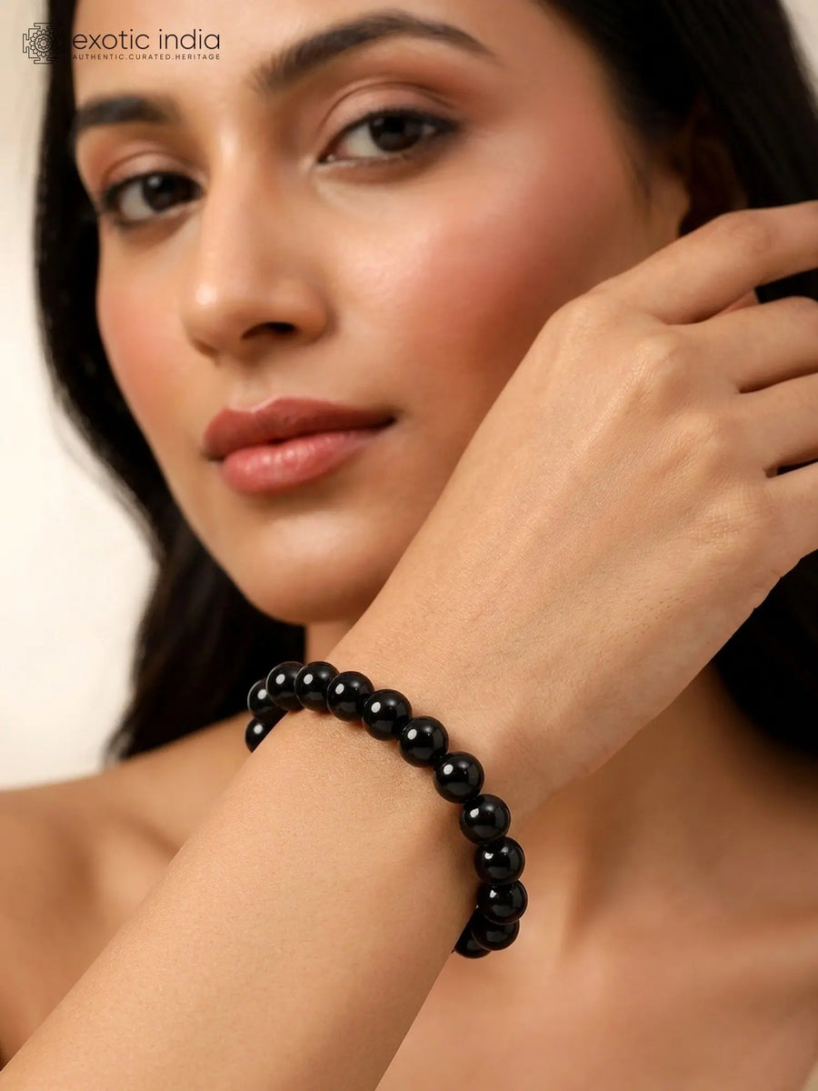 Sulemani Hakik Black Agate Bead Bracelet for Focus and Courage