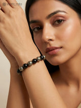 Black Obsidian and Pyrite Gemstone Bead Stretch Bracelet