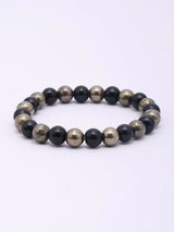 Black Obsidian and Pyrite Gemstone Bead Stretch Bracelet