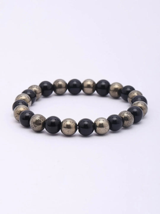 Black Obsidian and Pyrite Gemstone Bead Stretch Bracelet