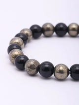 Black Obsidian and Pyrite Gemstone Bead Stretch Bracelet