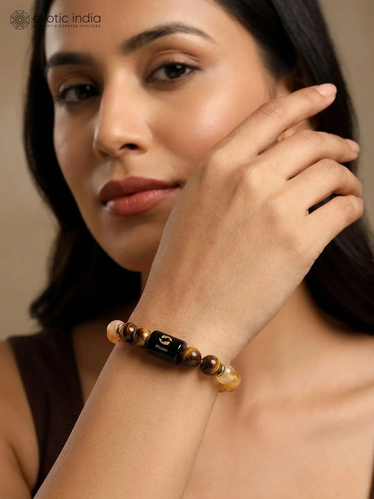 Pisces Zodiac Tiger's Eye and Golden Healer Quartz Stretch Bracelet