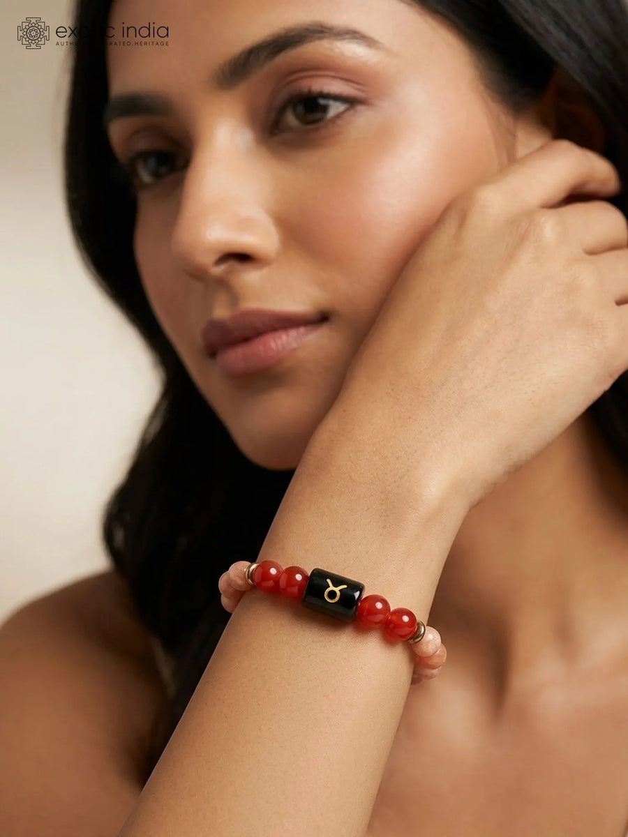 Taurus Zodiac Sunstone and Carnelian Stretch Bracelet