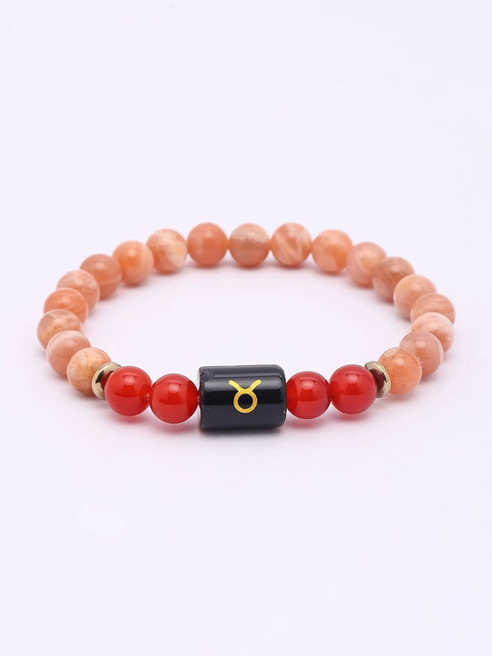 Taurus Zodiac Sunstone and Carnelian Stretch Bracelet