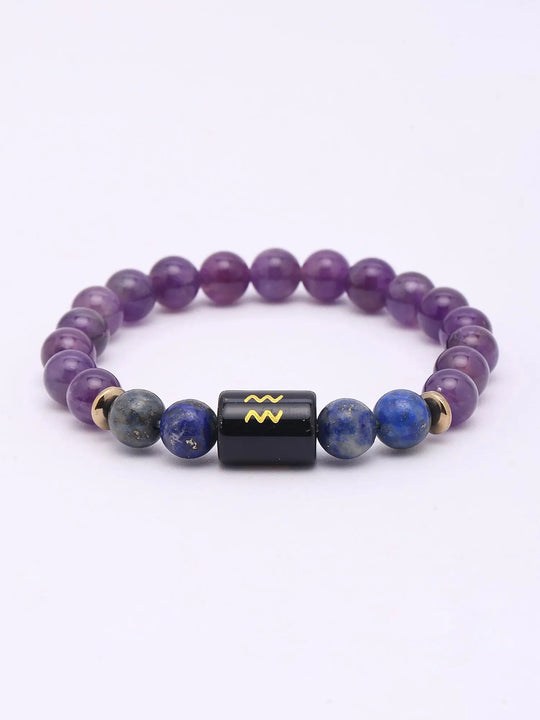 Aquarius Zodiac Amethyst and Lapis Lazuli Stretch Bracelet