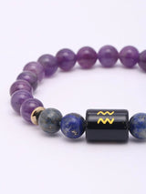 Aquarius Zodiac Amethyst and Lapis Lazuli Stretch Bracelet