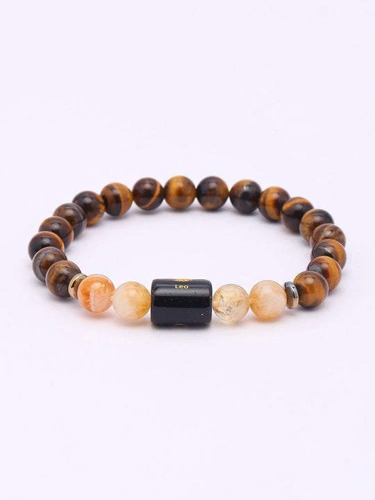 Leo Zodiac Tiger's Eye and Golden Healer Quartz Stretch Bracelet