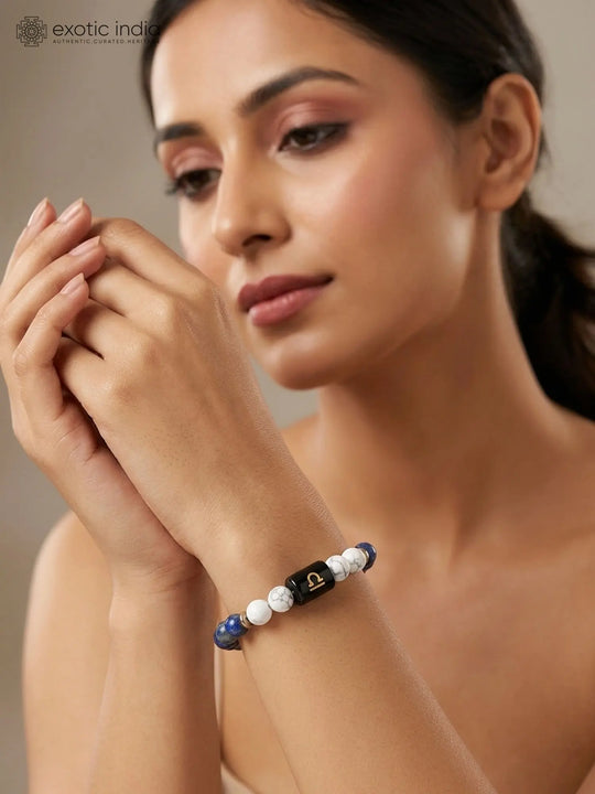 Libra Zodiac Lapis Lazuli and Howlite Stretch Bracelet