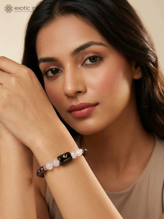 Capricorn Milky Quartz and Garnet Gemstone Stretch Bracelet