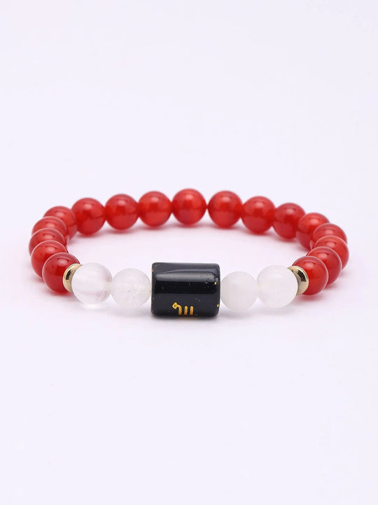 Carnelian and Milky Quartz Gemstone Stretch Bracelet