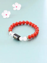 Carnelian and Milky Quartz Gemstone Stretch Bracelet
