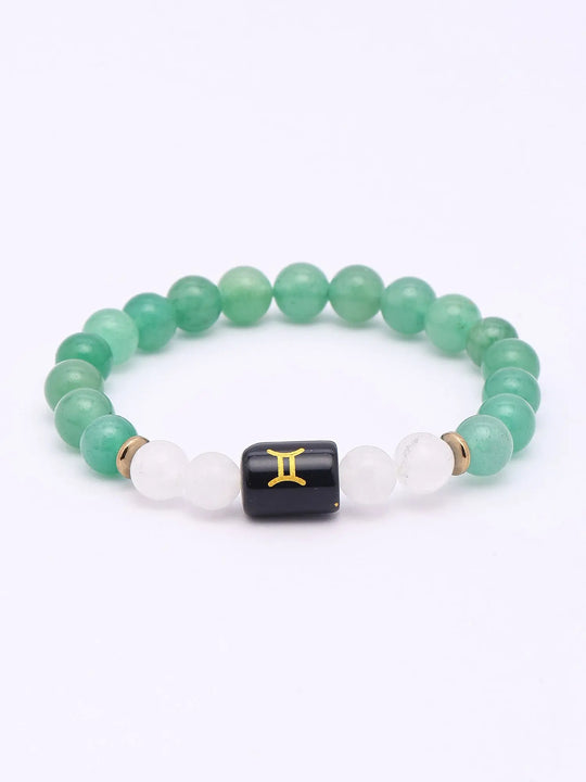 Gemini Zodiac Green Aventurine and Milky Quartz Beaded Bracelet