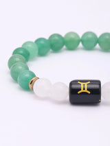 Gemini Zodiac Green Aventurine and Milky Quartz Beaded Bracelet